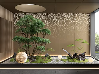 Modern Courtyard Sits Indoor Landscape Landscaping Plant Combination Plant Pile Punched Plate Panel 3d model