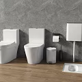 White Toilets with Toilet Paper Holder Trash Can Squat Toilet Gray Wall Wooden Floor