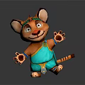 Cute Cartoon Tiger Character In Blue Outfit With Green Headband And Outstretched Paws