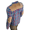 Stylish Men's Plaid Shirt With Elbow Patches And Brown Pants Outfit