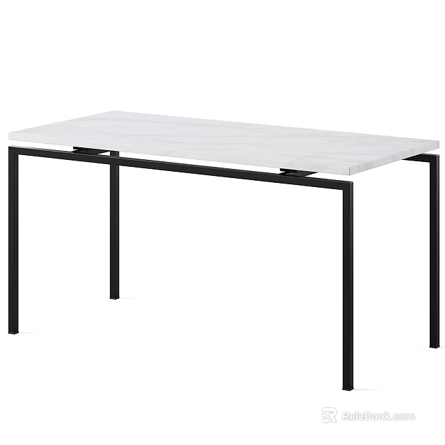 Modern Minimalist Table With White Marble Top And Black Metal Legs 3d model 