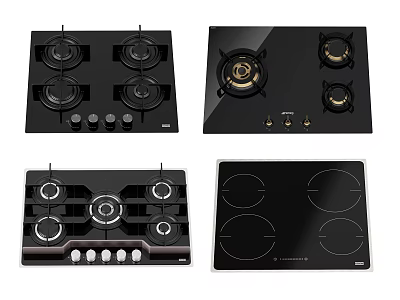Black Gas and Electric Cooktops with Multiple Burners for Modern Kitchens 3d model