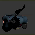 3D Animated Character Model With Blue Top Black Pants And Staff Standing On Red Platform Block