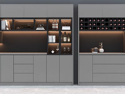 Modern Wine Cabinet Design With Glass Doors Display Shelves And Storage Drawers 3d model