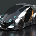 Futuristic Silver Metallic Concept Car With Sleek Design Transparent Doors And Illuminated Elements