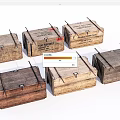 Vintage Wooden Boxes With Metal Nails And Worn Surfaces Arranged Together