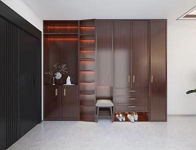 New Chinese Style Entrance Shoe Cabinet Entrance Door 3d model