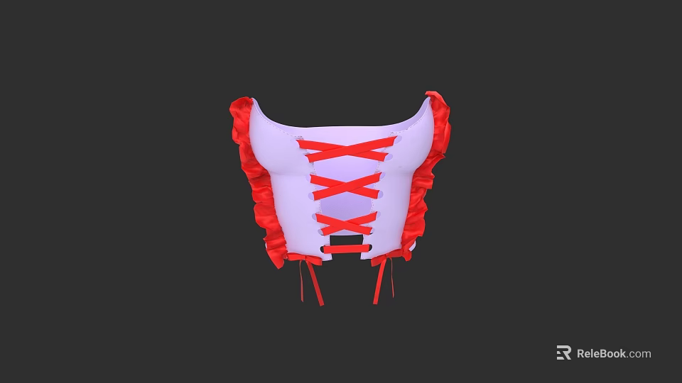 White Corset Top With Red Ruffled Edges And Crisscross Laces Design 3d model 