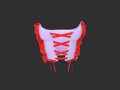 White Corset Top With Red Ruffled Edges And Crisscross Laces Design 3d model