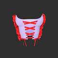 White Corset Top With Red Ruffled Edges And Crisscross Laces Design