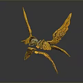 Golden Winged Fantasy Creature With Intricate Details And Flying Stance