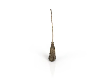 Daily Necessities Broom With Wooden Handle And Natural Fiber Bristles For Home Cleaning 3d model
