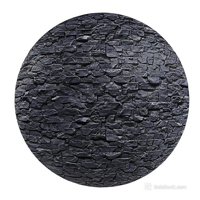 Circular Black Stone Wall Component With Irregular Stone Pieces And Textured Surface 3d model 