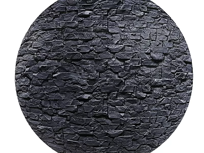Circular Black Stone Wall Component With Irregular Stone Pieces And Textured Surface 3d model