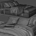 Modern Double Bed With Soft Gray Bedding And Wooden Side Tables 3d model