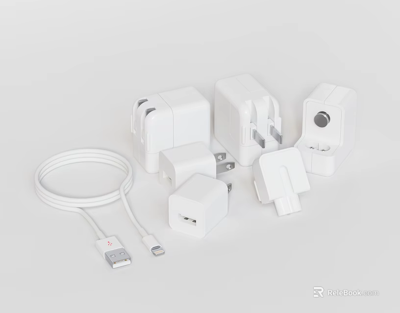 White Phone Digital Accessories Including Chargers Power Adapters And Charging Cable 3d model 