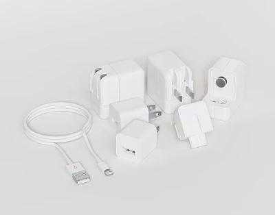 White Phone Digital Accessories Including Chargers Power Adapters And Charging Cable 3d model