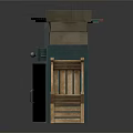 Furniture Gray Open Shelf With Red Top Green Cabinet Stacked Brown Boxes Open Wooden Crate