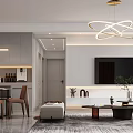 Modern Living And Dining Room Interior With Comfortable Sofa Dining Table Chairs And Stylish Lighting 3d model