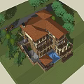 Detached Villa on Hillside with Lush Green Surroundings Swimming Pool and Red Tile Roof