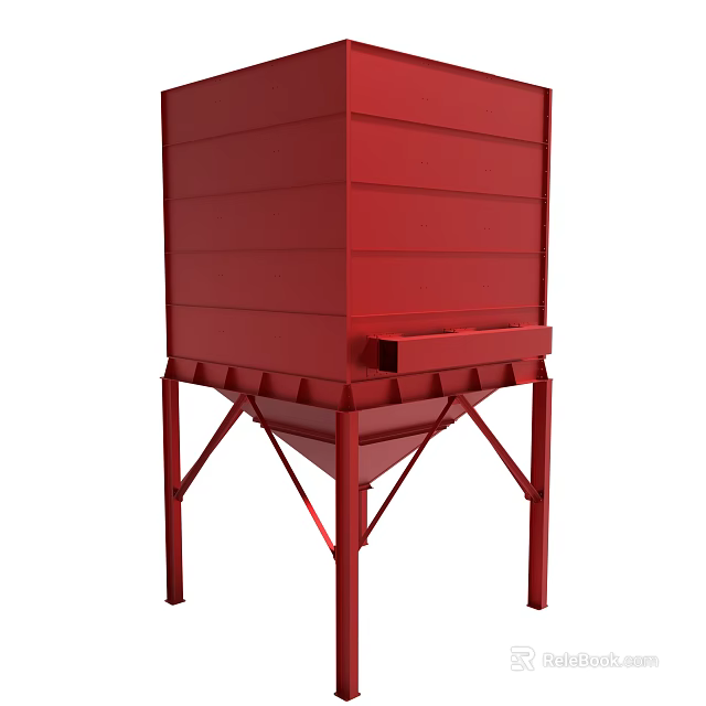 Red Industrial Storage Silo With Tall Structure Conical Base And Support Legs 3d model