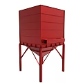 Red Industrial Storage Silo With Tall Structure Conical Base And Support Legs 3d model