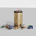 Trash Can With Scattered Plastic Bottles And Waste Around It
