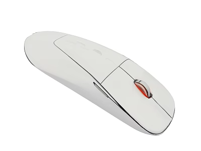 White Computer Mouse with Red Scroll Wheel and Sleek Modern Ergonomic Design 3d model