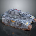 Detailed Gray Military Tank With Turret Cannon Barrel Tracks And Yellow Emblems