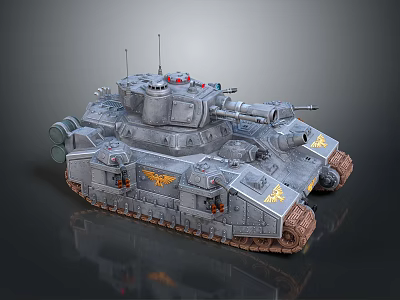 Detailed Gray Military Tank With Turret Cannon Barrel Tracks And Yellow Emblems 3d model