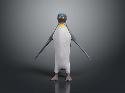 Adorable Penguin Standing With Black And White Feathers Yellow Neck On Gray Background 3d model