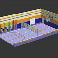 Modern Indoor Sports Facility With Basketball Court Volleyball Net And Lockers