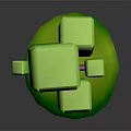 Cartoon Scene Featuring Green Cube Tree Purple Trunk And Circular Base 3d model