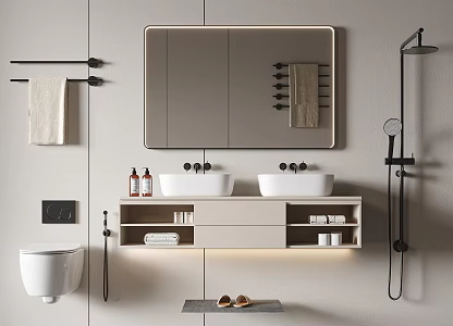 Modern washbasin toilet shower combination 3d model