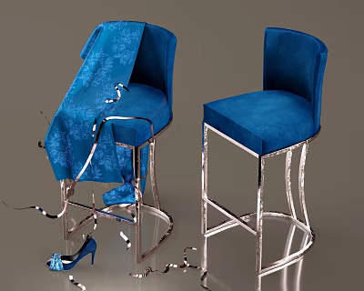 Modern Bar Chair High Heels Silk Scarf Cloth Ribbon Ribbon 3d model