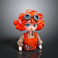 Cute Cartoon Elf Character With Orange Curly Hair Blue Eyes Goggles And Orange Overalls With Tools
