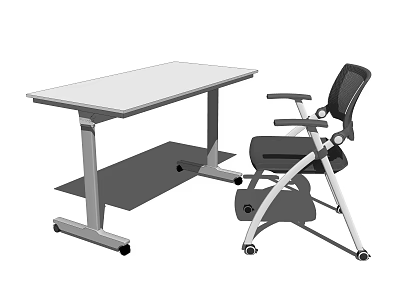Modern Adjustable Height Office Desk With Ergonomic Chair And Mobile Wheels 3d model