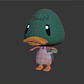 Cute Teal Cartoon Duck Character Wearing Pink Floral Apron With Orange Beak And Feet