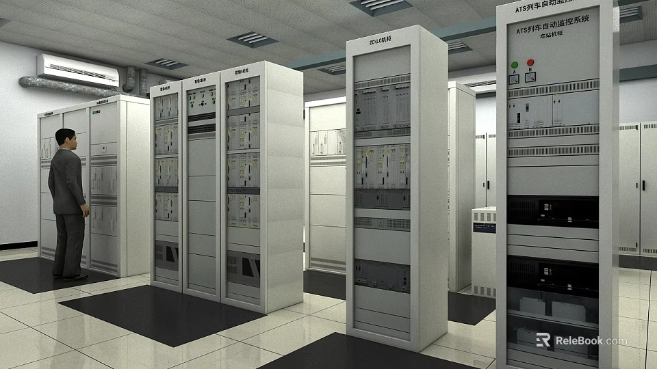 Industrial Control Equipment Cabinets With Electrical Panels And Displays In Indoor Facility 3d model 