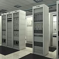 Industrial Control Equipment Cabinets With Electrical Panels And Displays In Indoor Facility