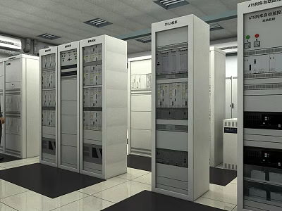 Industrial Control Equipment Cabinets With Electrical Panels And Displays In Indoor Facility 3d model