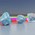 Three Transparent Stone and Wood Decor Pieces on Red Platform with Gradient Background