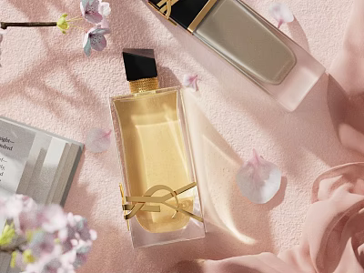Luxury Perfume Bottles On Pink Background With Petals 3d model