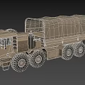 Beige Military Cargo Truck With Canvas Cover And Six Large Off Road Wheels