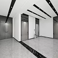 Modern Elevator Hallway With Sleek Design Marble Floor And Ceiling Light Strips 3d model
