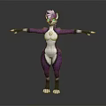 Anthropomorphic Purple White Creature Character With Animal Ears Arms Outstretched Standing Pose