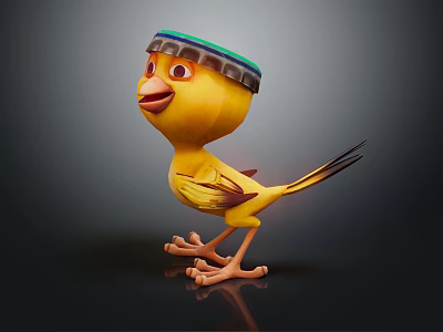 Cartoon Yellow Bird Character With Colorful Decorative Headband And 3D Model Design Features 3d model