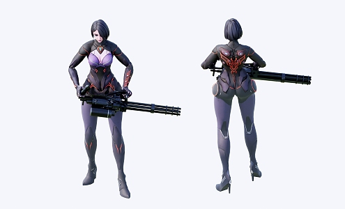 Gatling gun female agent woman 3d model