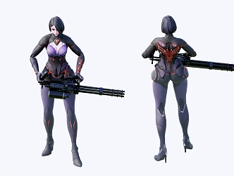 Gatling gun female agent woman 3d model