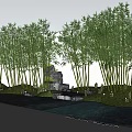 Courtyard Garden Featuring Bamboo Trees White Wall Stone Path And Pond With Rockery